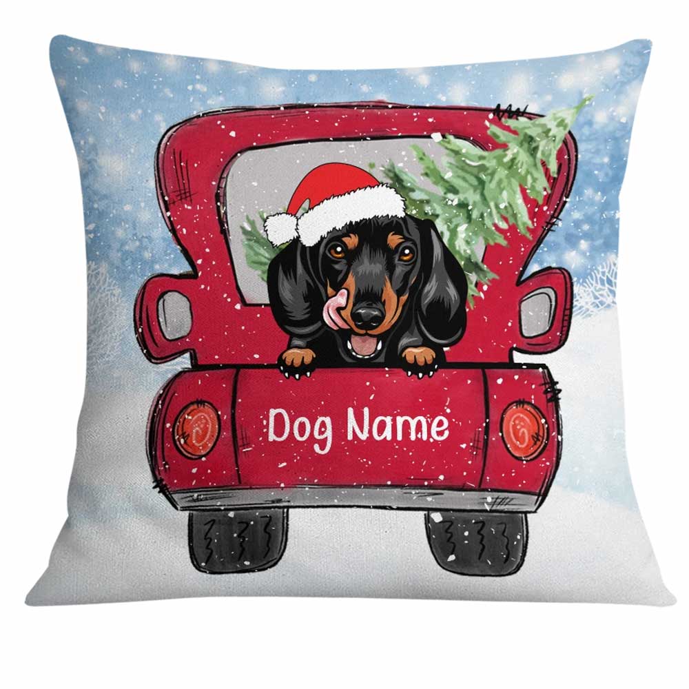 Personalized Gift For Dog Lover, Dog Christmas On Red Truck Pillow - Thegiftio UK