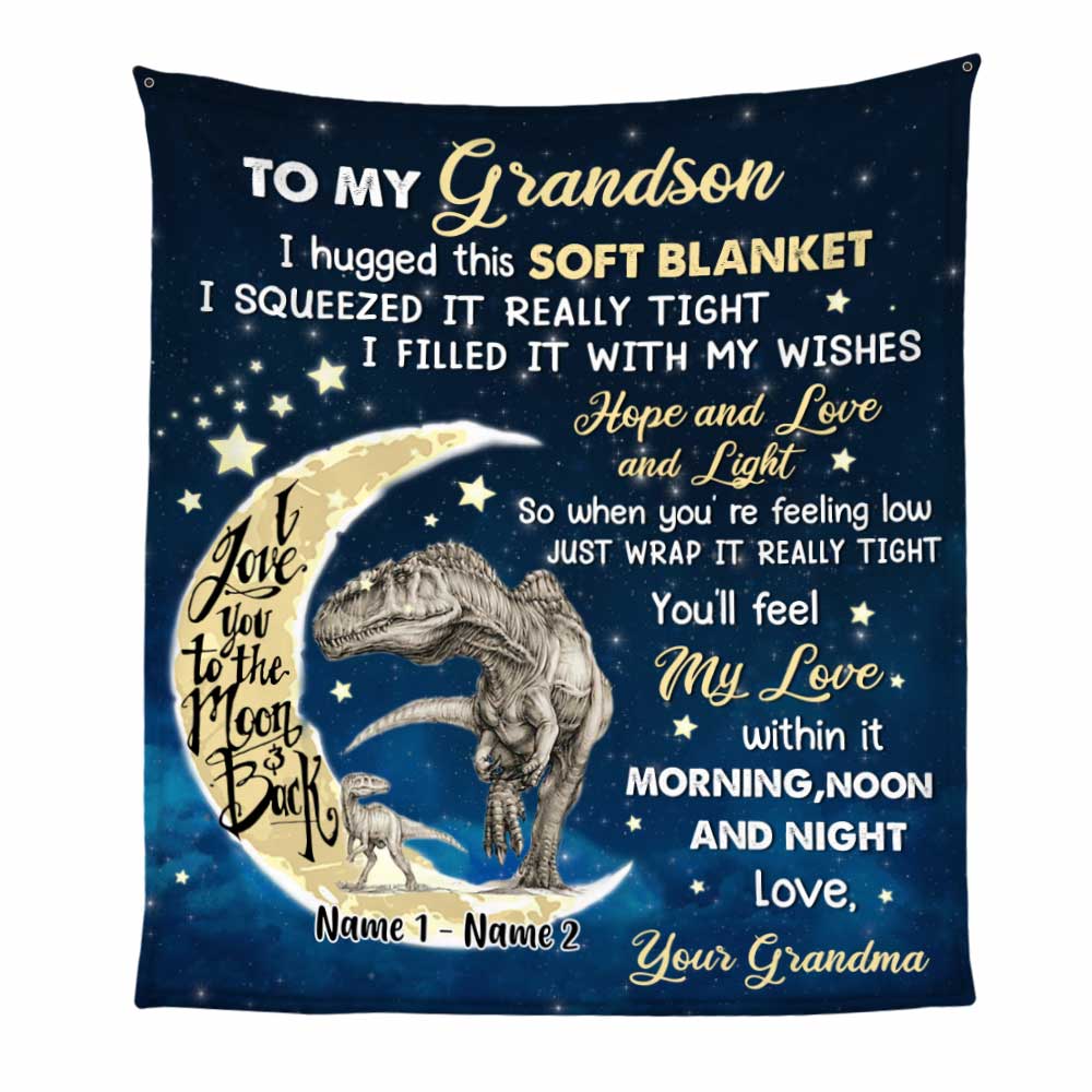 Personalized Hug This Mom Grandson Dinosaur Blanket - Thegiftio