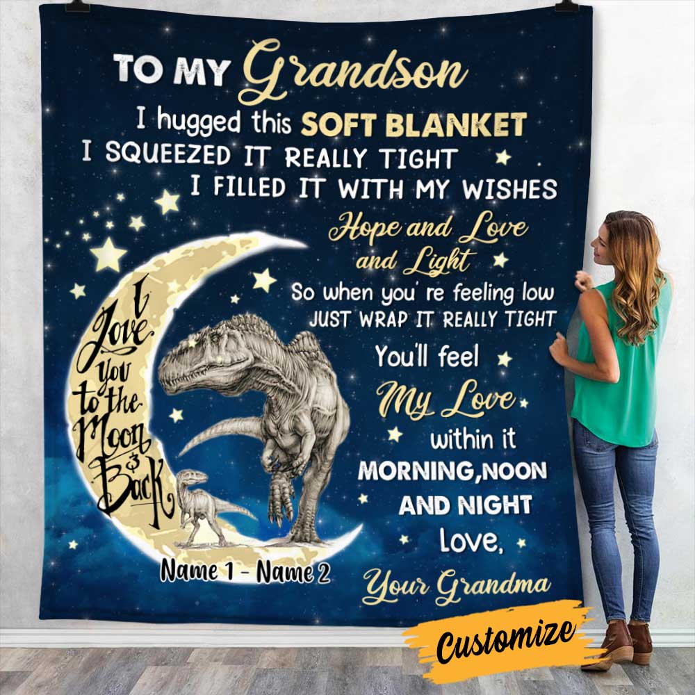 Personalized Hug This Mom Grandma Granddaughter Daughter Dad Grandpa Son Grandson Dinosaur Blanket