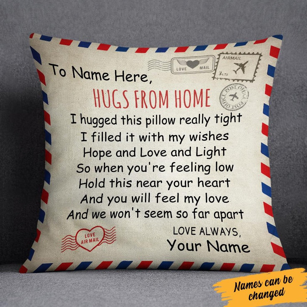 Personalized Hugs From Home Long Distance  Pillow