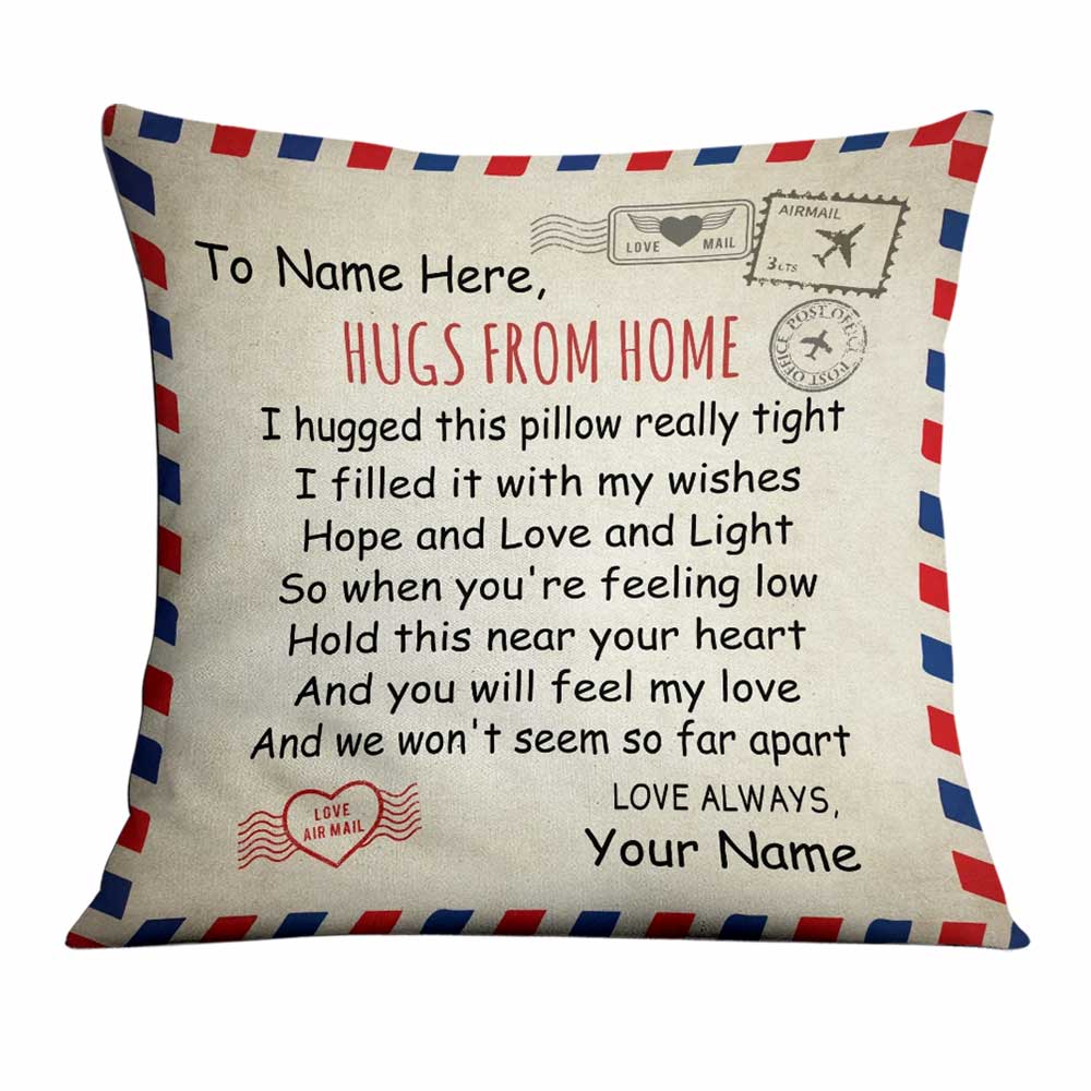 Personalized Hugs From Home Long Distance Pillow - Thegiftio