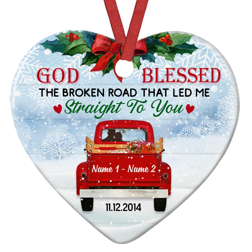 Personalized Love Couple Red Truck Christmas Heart Ornament - Thegiftio UK