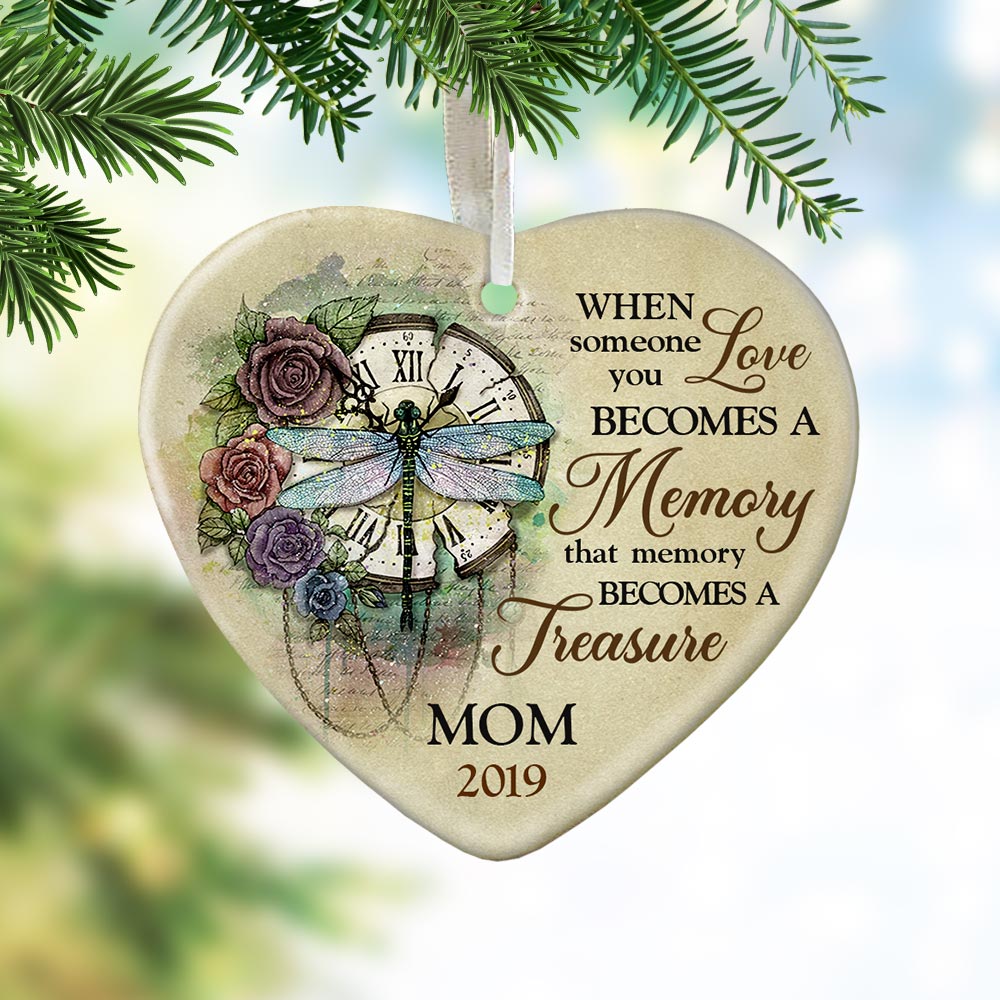 Personalized In Loving Memory Gift For Loss Of Loved One, Memorial Dragonfly Mom Heart Ornament - Thegiftio UK