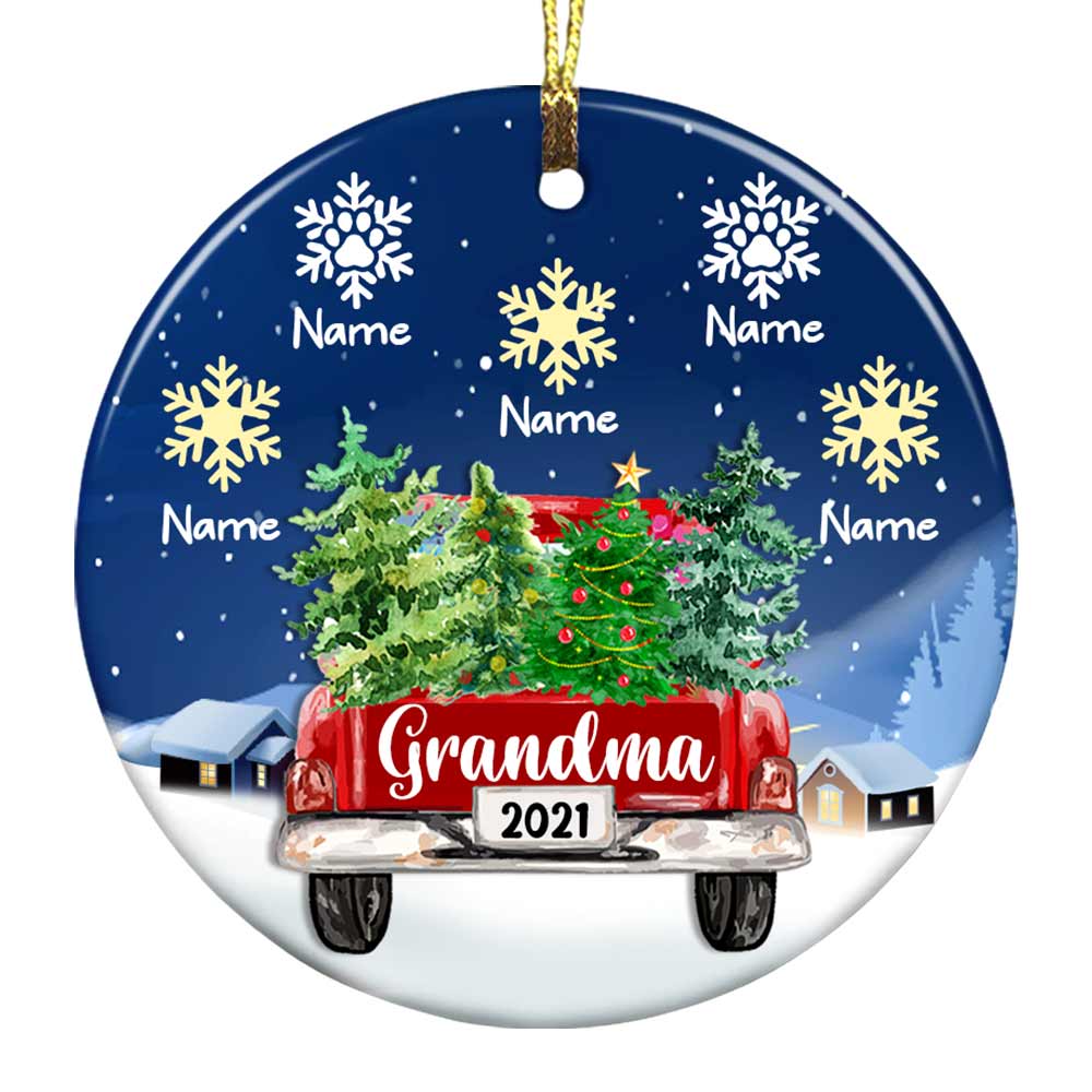 Personalized Mom Grandma Red Truck Christmas Circle Ornament - Thegiftio UK