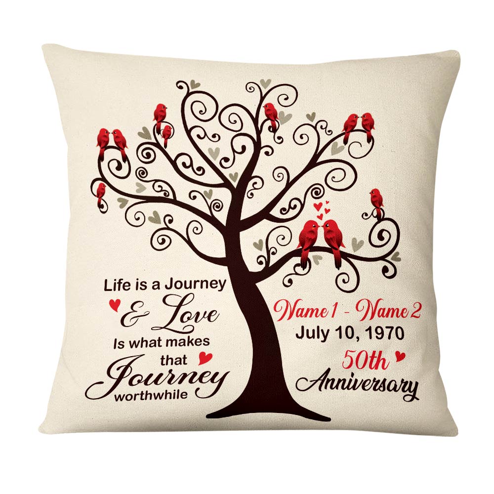 Personalized Wedding Anniversary Gifts For Couple, Wedding Tree Gift, Valentines Day Gift, Heart Tree Love Birds Pillow - Thegiftio UK