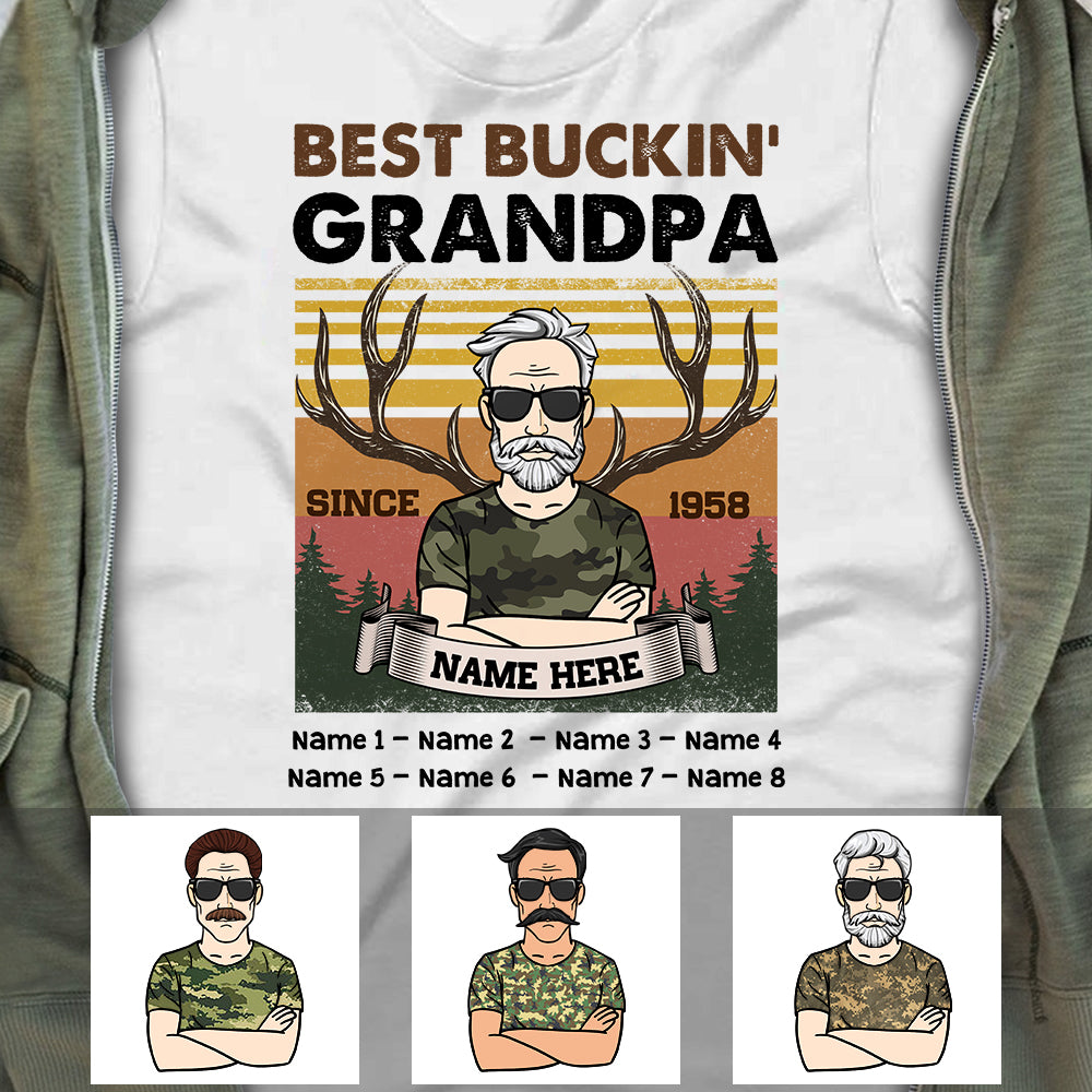 Personalized Hunting Dad Grandpa Best Bucking T Shirt - Thegiftio UK