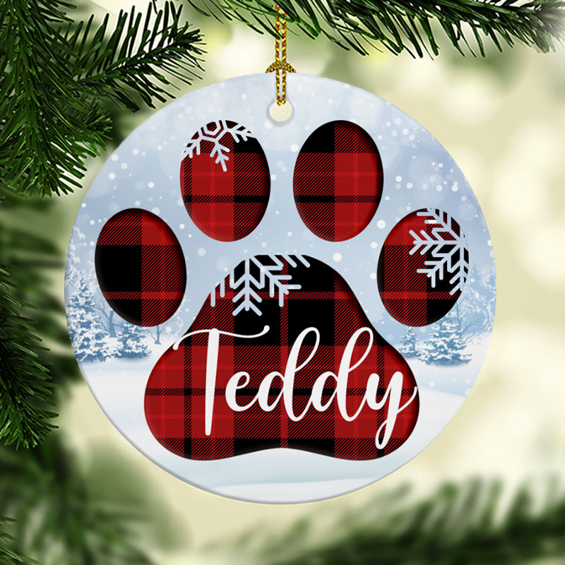 Personalized Name Paw Snow, Christmas Ornaments, Custom Gift for Pet Lovers - Thegiftio UK