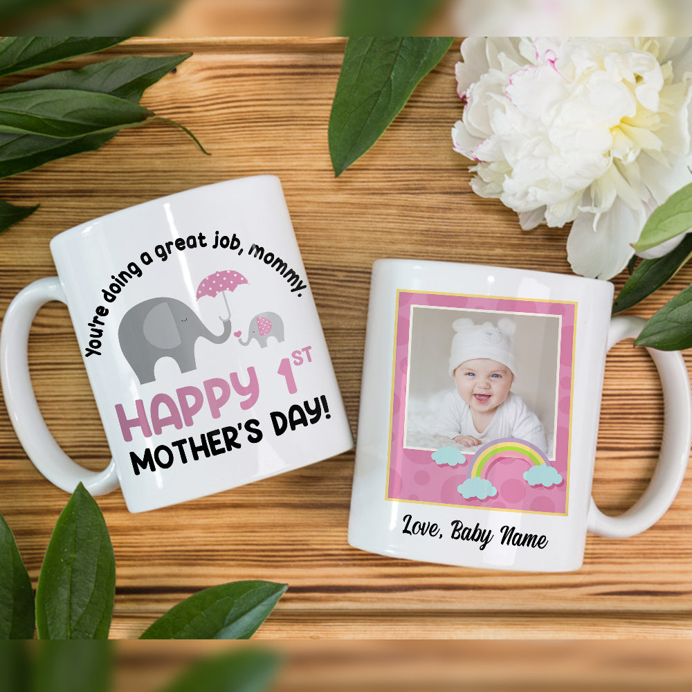 Personalized Elephant Happy 1st Mother Day Mug