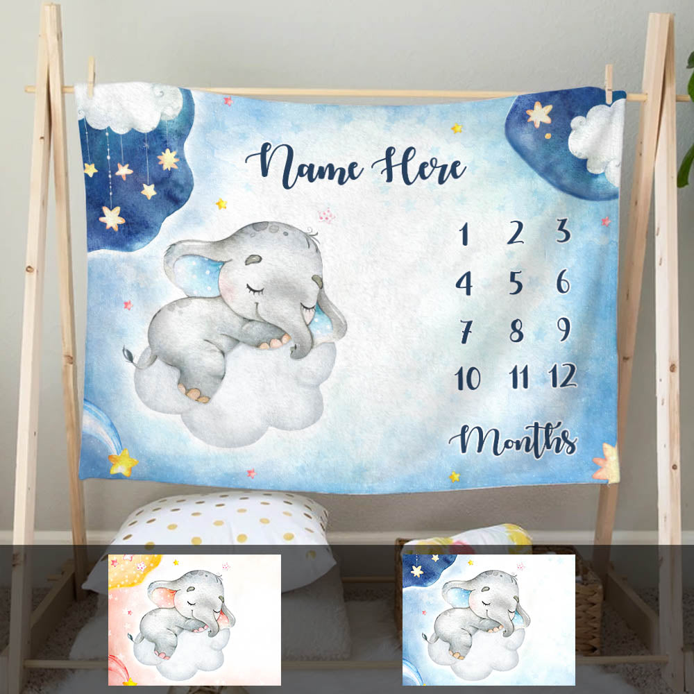 Personalized Elephant Baby Milestone Blanket - Thegiftio