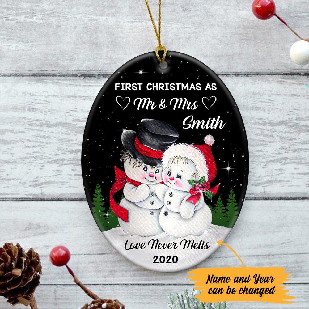 Personalized First Christmas Snowman Couple  Ornament