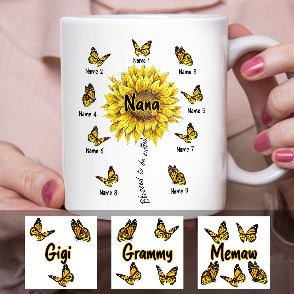 Personalized Mom Grandma Sunflower Mug
