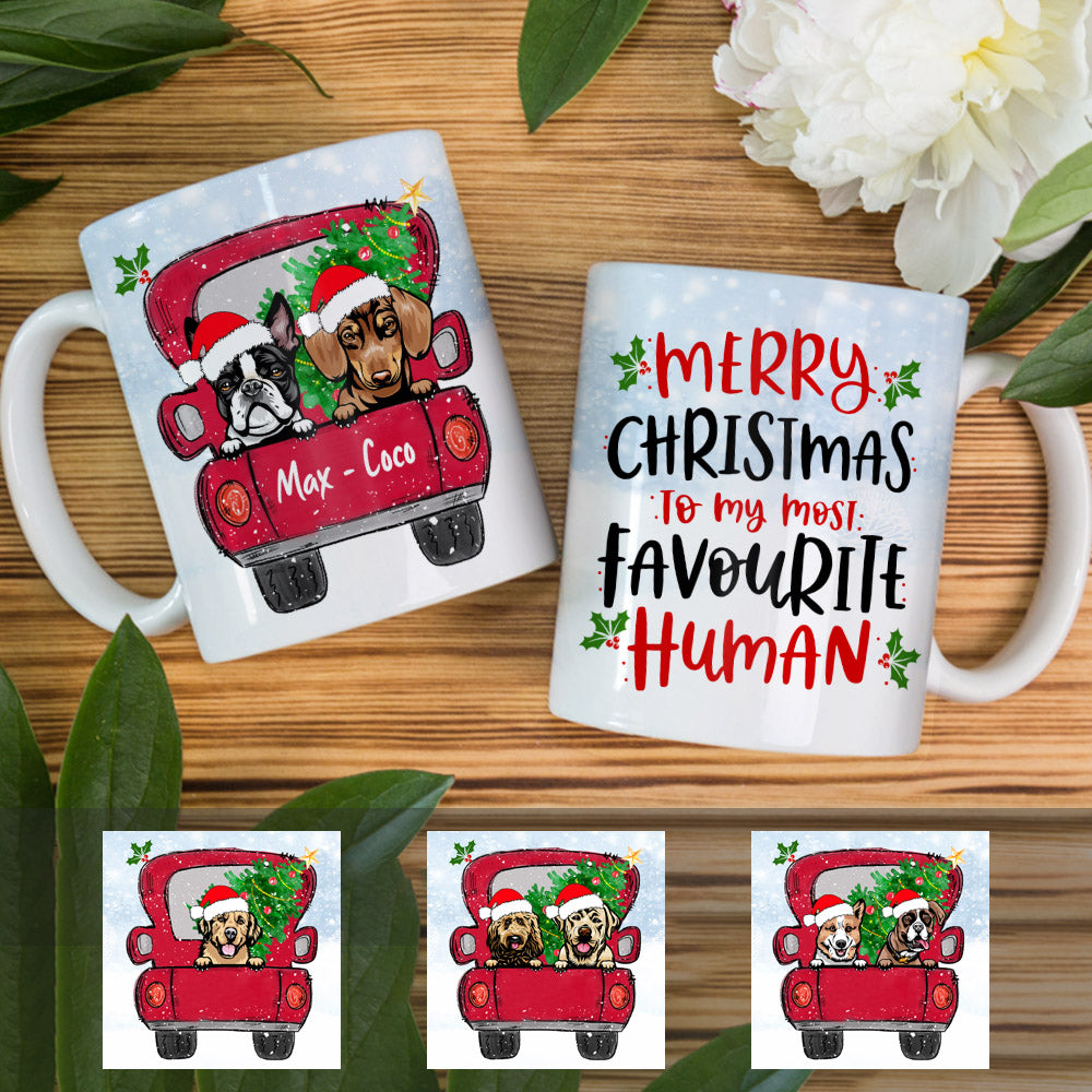 Personalized Merry Christmas Dog Red Truck Mug - Thegiftio UK