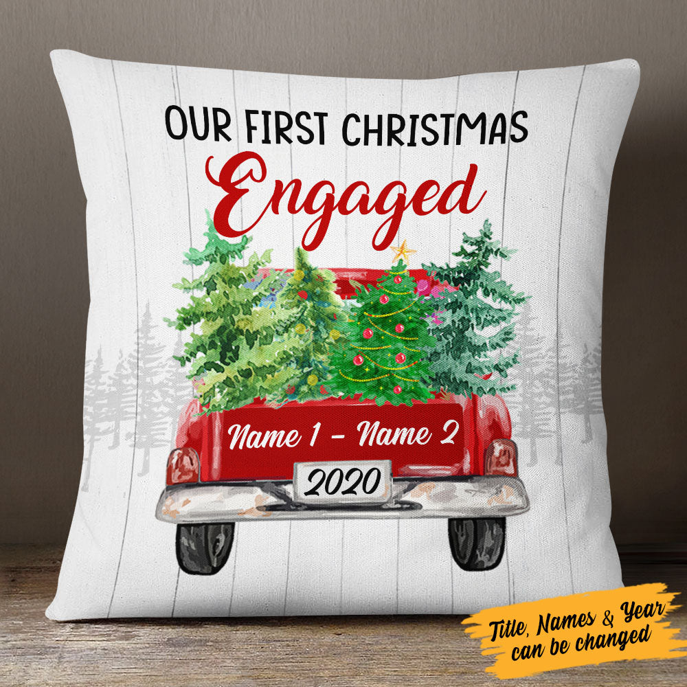 Personalized Couple First Christmas Red Truck Pillow - Thegiftio UK