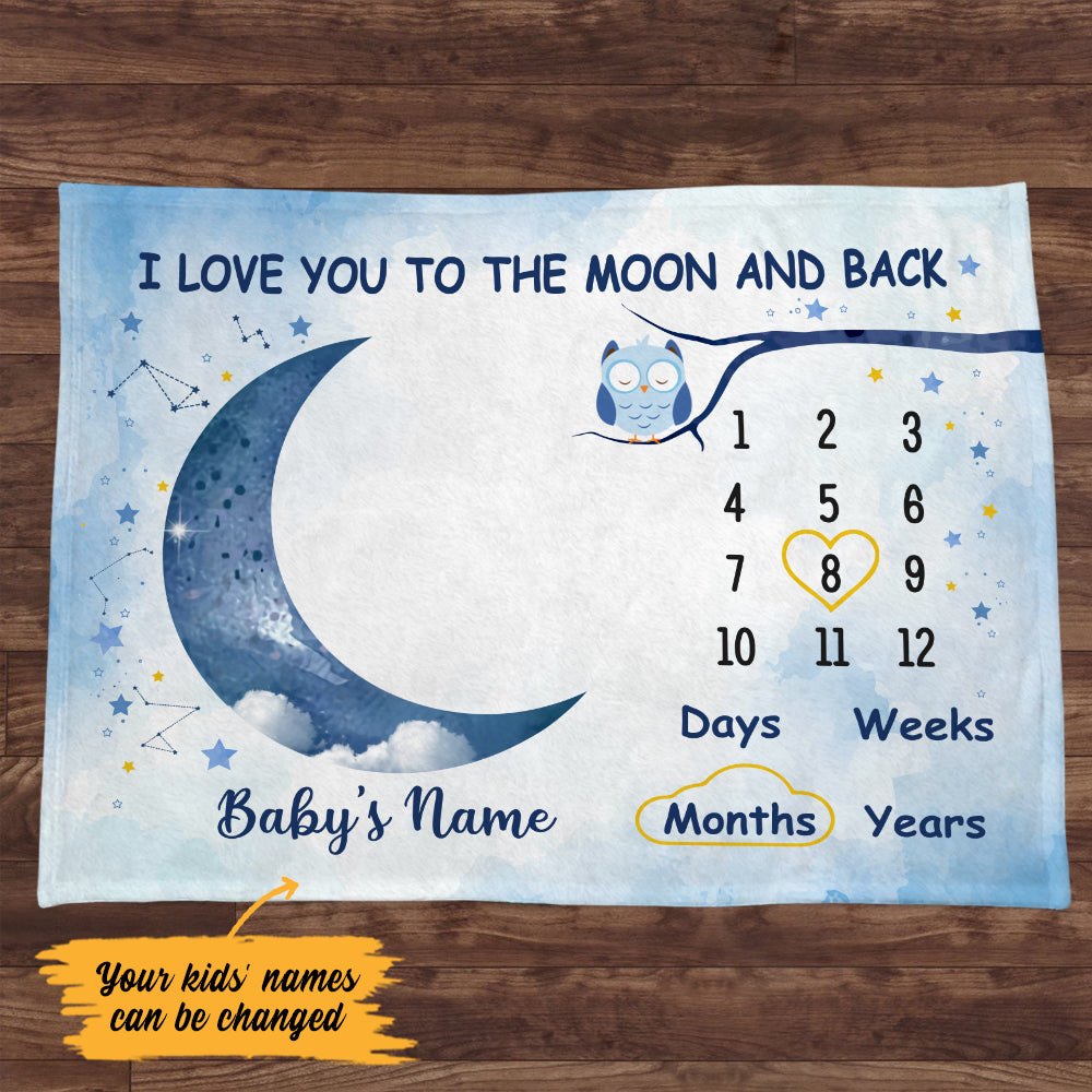 Personalized Baby Girl Milestone Love You To The Moon And Back Blanket