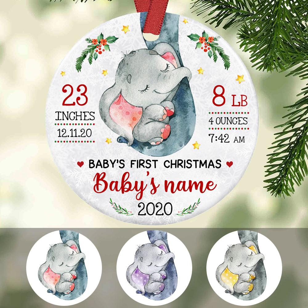 Personalized Baby 1st First Christmas Gifts, Elephant Baby First Christmas Circle Ornament - Thegiftio UK