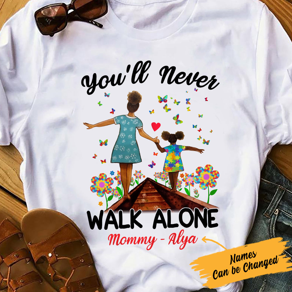 Personalized Autism BWA Never Walk Alone T Shirt - Thegiftio UK