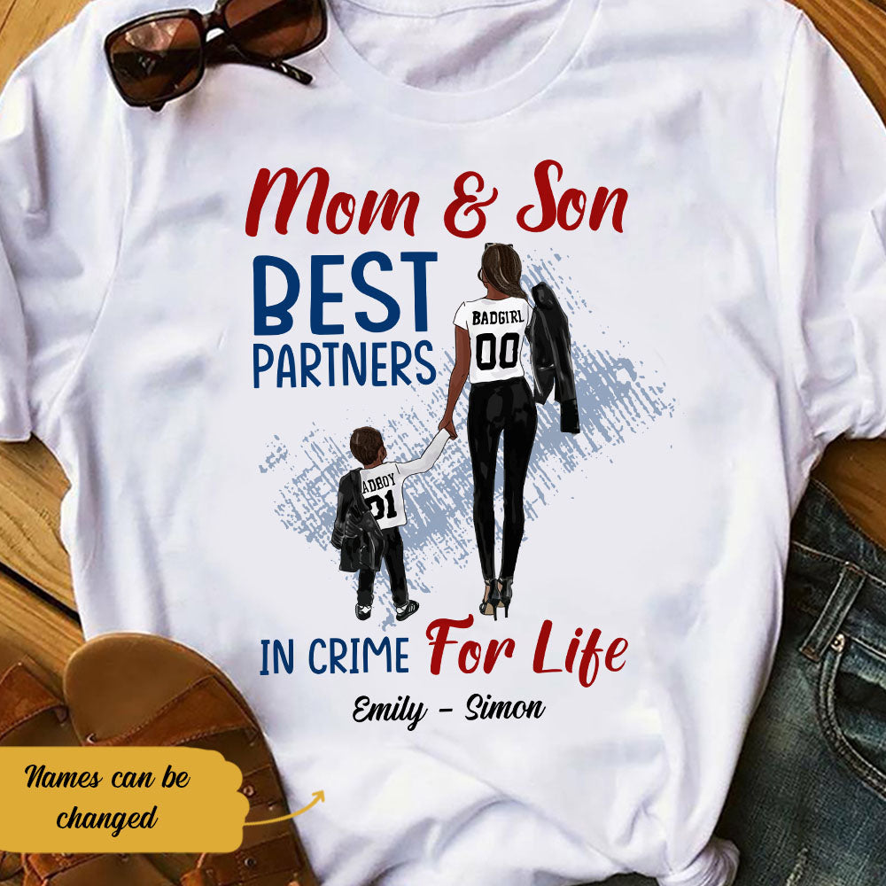 Personalized BWA Mom And Son Best Partner In Crime T Shirt - Thegiftio UK