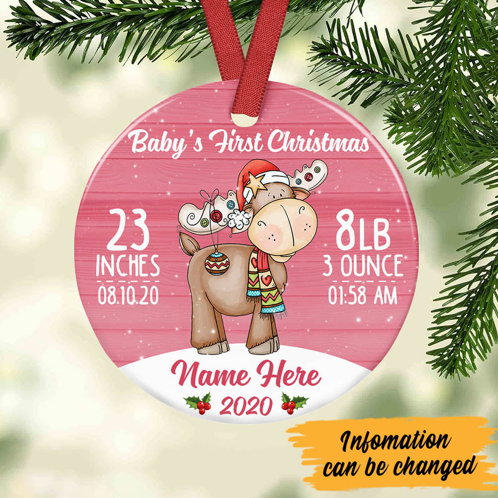Personalized 1st First Christmas Baby Gifts, Baby First Christmas Moose Circle Ornament - Thegiftio UK