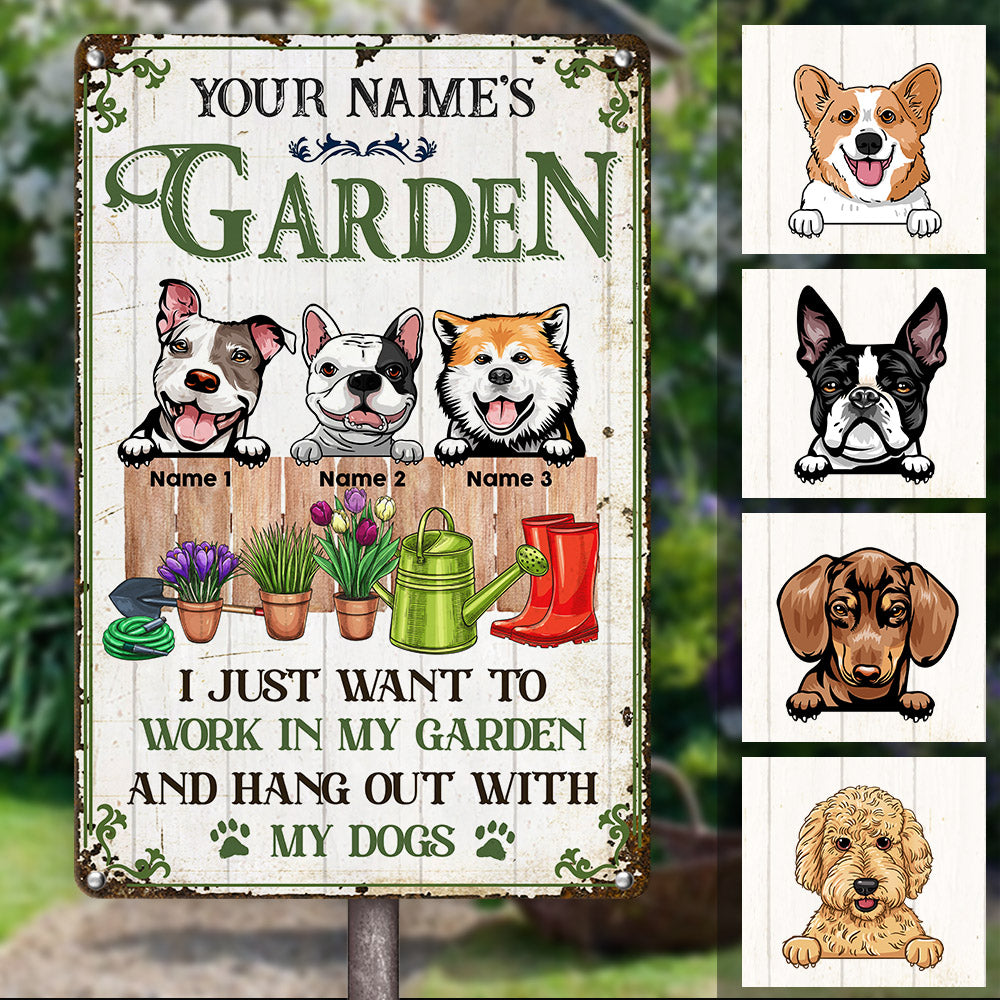 Personalized Gardening Gift. Dog Garden, I Just Want To Work In My Garden Metal Sign - Thegiftio UK
