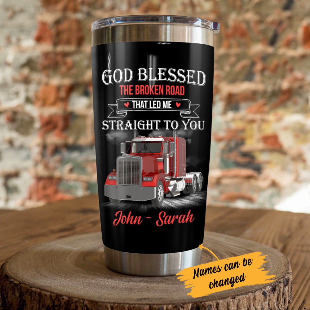 Personalized Truck Couple God Blessed Steel Tumbler TID - Thegiftio UK