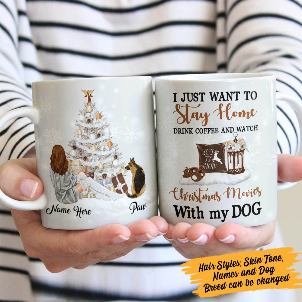 Personalized Stay Home Drink Coffee Dog Christmas  Mug