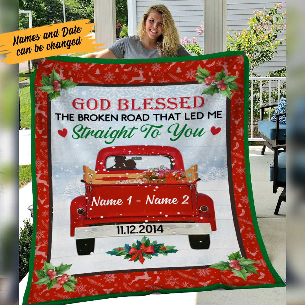Personalized Love Couple Red Truck Christmas Blanket