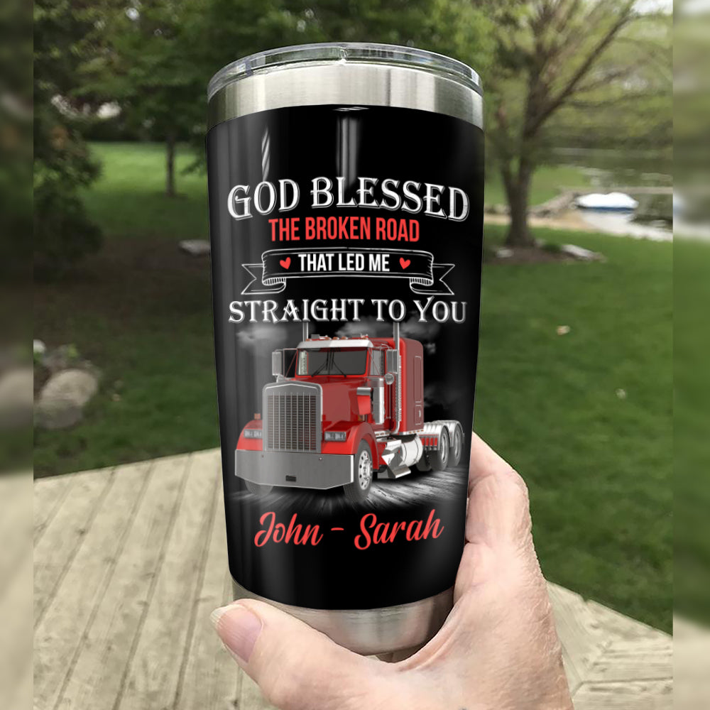 Personalized Truck Couple God Blessed Steel Tumbler TID