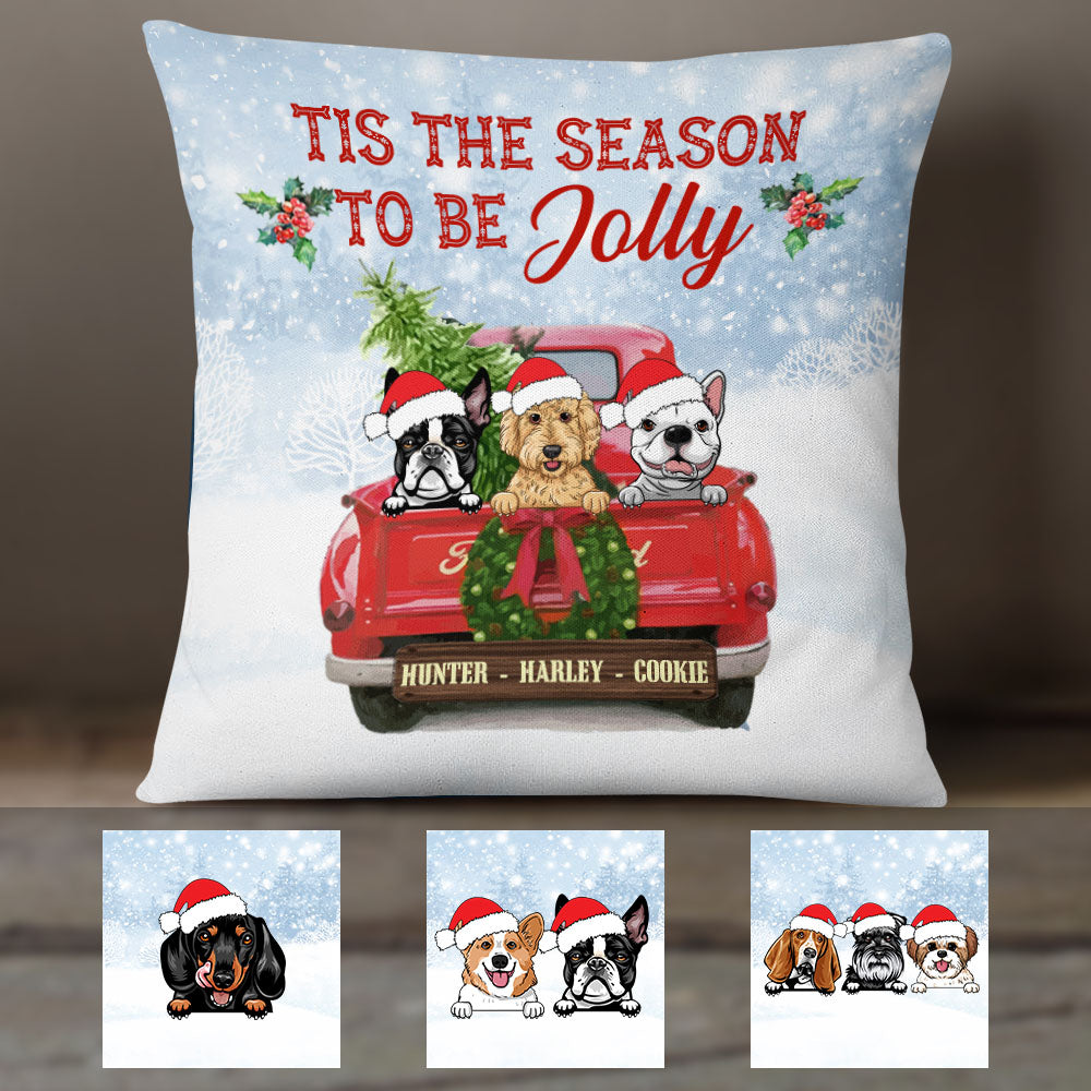 Personalized Dog Red Truck Jolly Christmas Pillow - Thegiftio UK