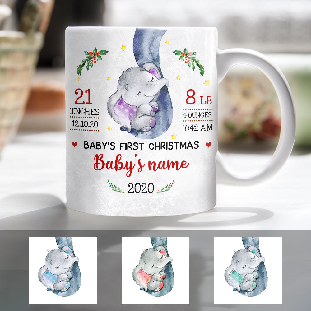 Personalized Elephant Baby First Christmas Mug