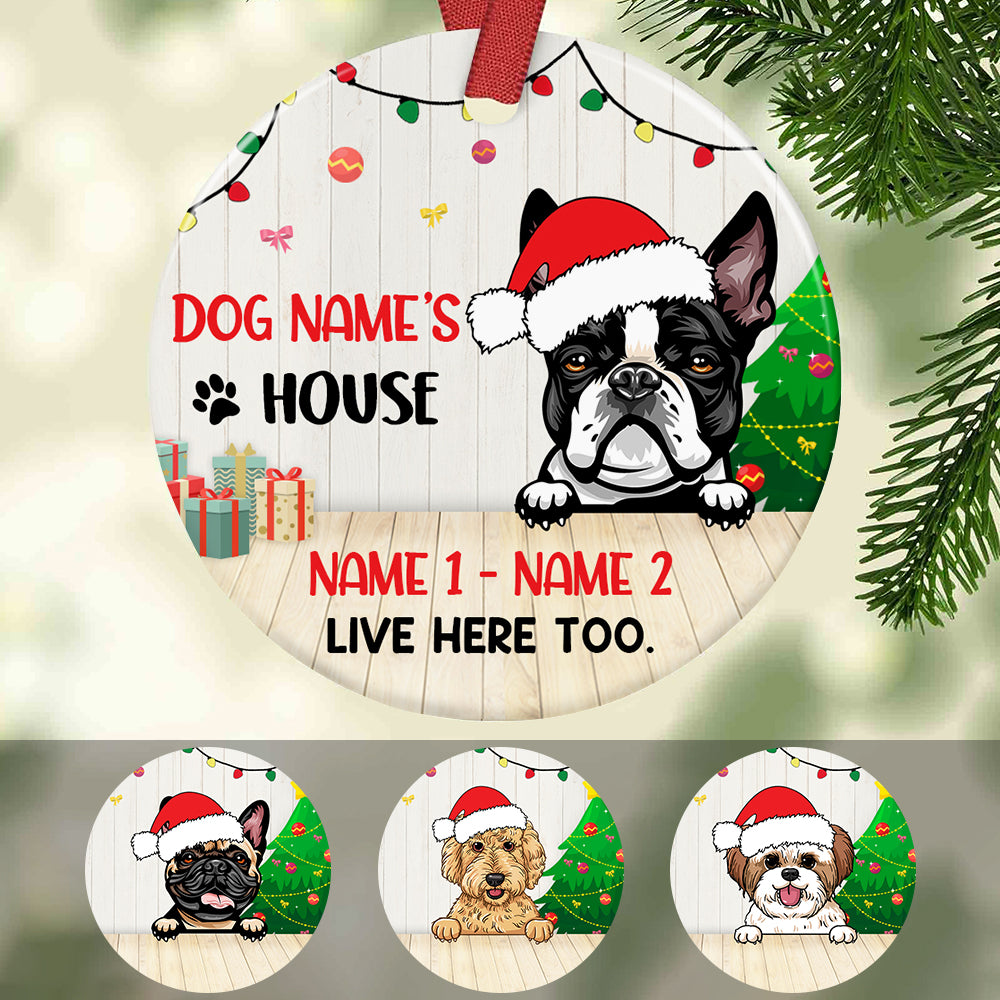 Personalized Christmas Gift For Dog Lovers, Dog House Christmas Circle Ornament - Thegiftio UK