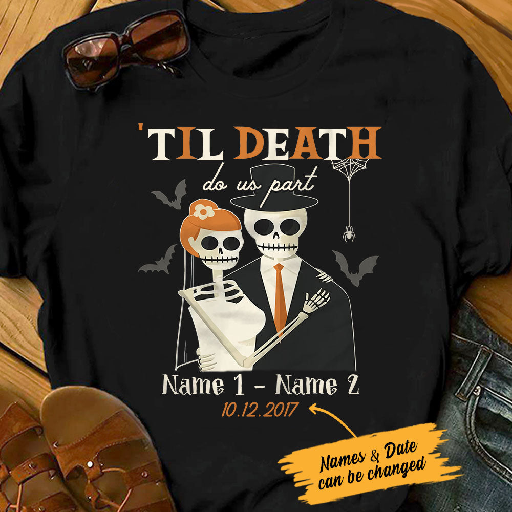 Personalized Halloween Skull Anniversary Couple T Shirt