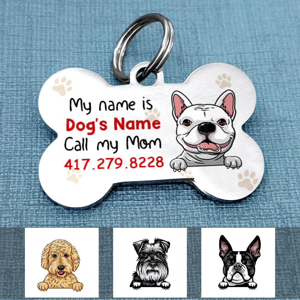 Personalized Funny Christmas Dog Gifts, Dog Mom Call My Mom Bone Pet Tag - Thegiftio