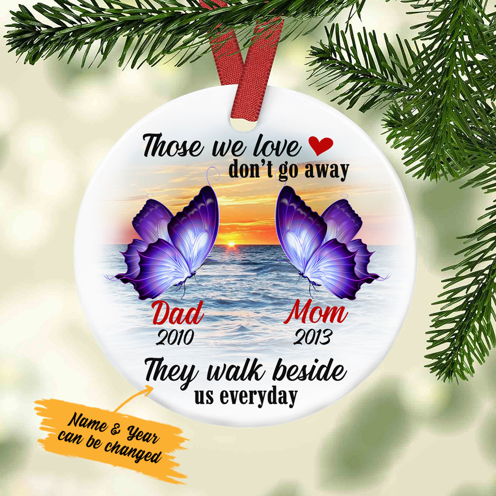 Personalized Memorial Gift, In Memory Of Loss Of Loved One, Christmas In Heaven, Butterfly Memorial Mom Dad Circle Ornament