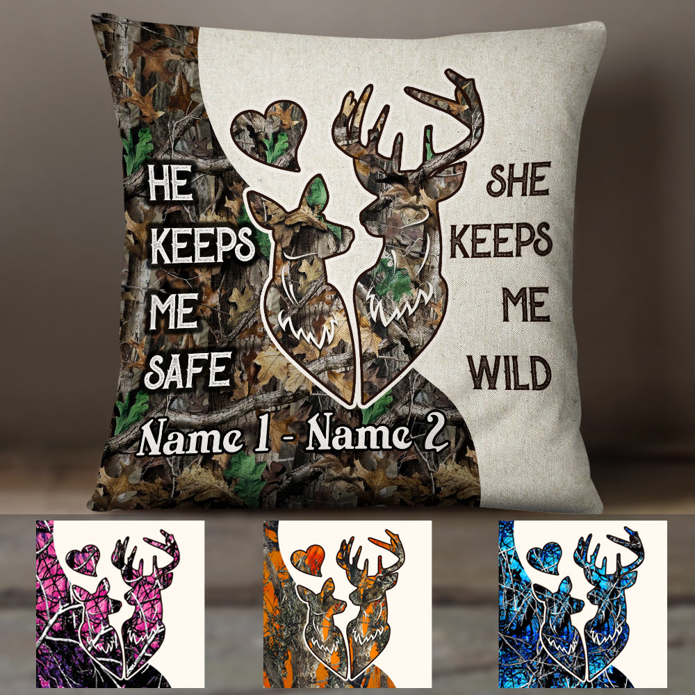 Personalized Deer Hunting Valentine Couple Pillow TID - Thegiftio UK