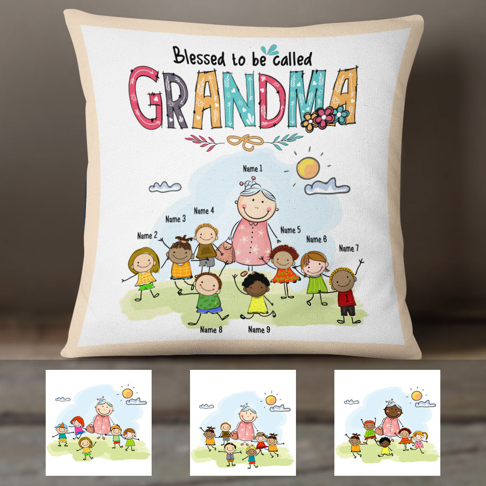 Personalized Blessed To Be Called Grandma Cartoon Pillow - Thegiftio UK