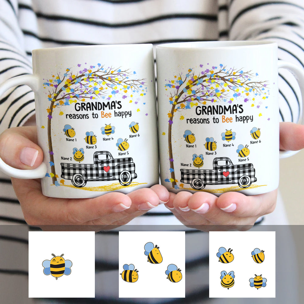 Personalized Bee Happy Mom Grandma Mug - Thegiftio