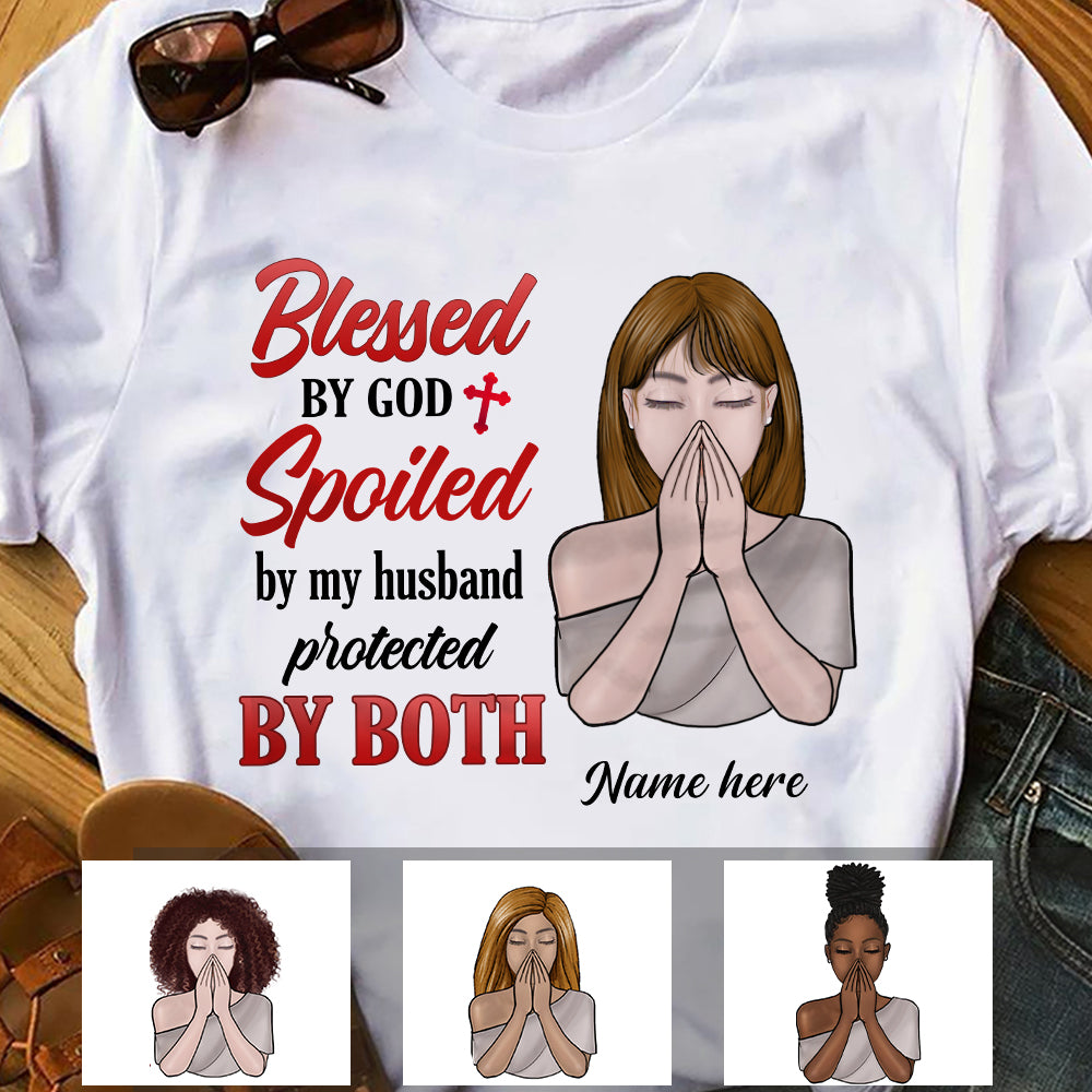 Personalized Wife Blessed By God Couple T Shirt - Thegiftio UK