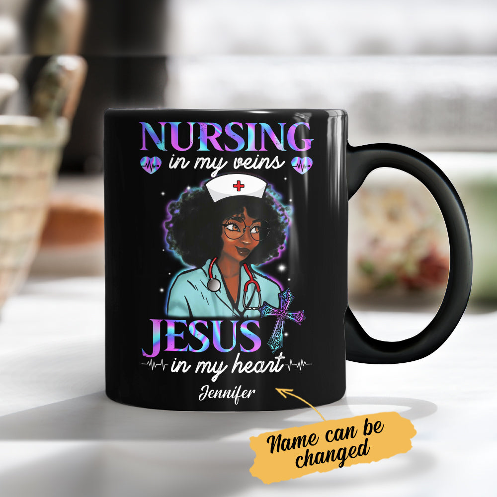 Personalized Nursing in Vein Jesus in Heart BWA Mug - Thegiftio UK