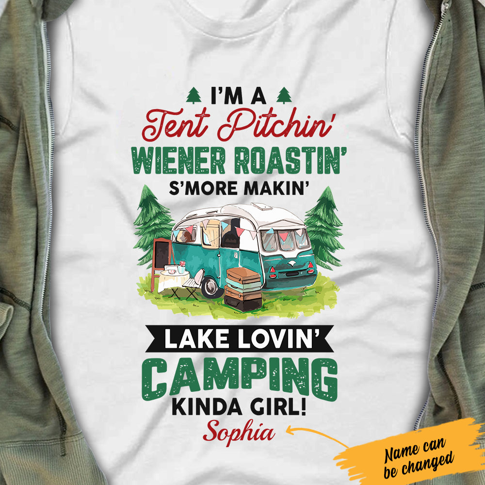Personalized Camping Girl White T Shirt