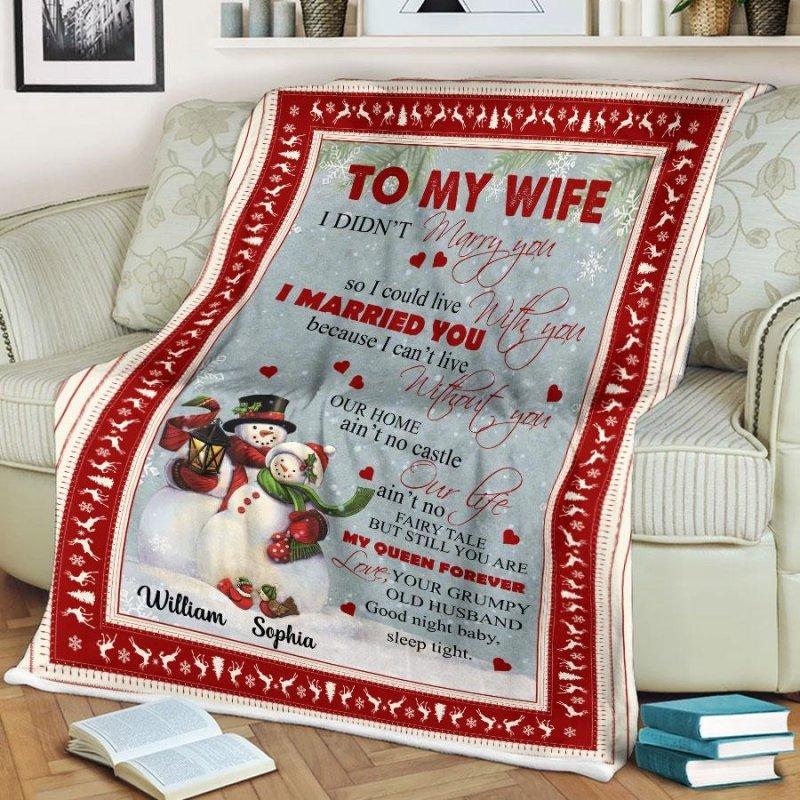 Snowman Couple To My Wife Personalized Christmas Blanket For Couple